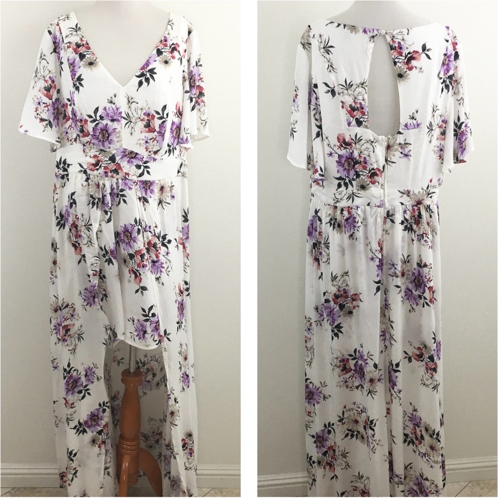 Torrid | Floral Shorts Romper with Open Front Skirt - Picture 4 of 9